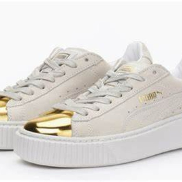 Puma Suede Platform Cream Gold Toe - Picture 3 of 12